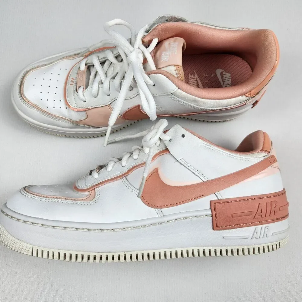 Nike Air Force 1 Shadow White Coral Pink Sneakers Womens 10.5 Streetwear Chunky